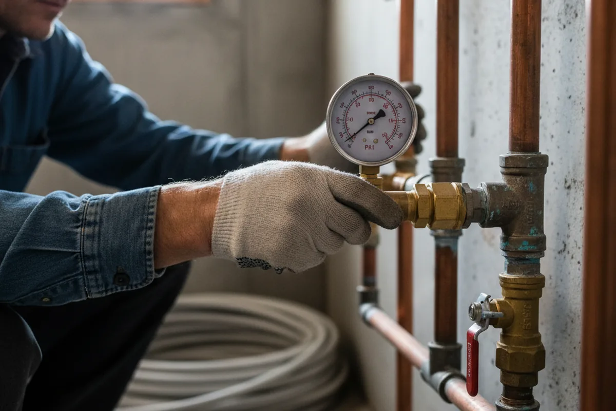 Pressure testing a repaired line during Water Line Repair in Del Valle